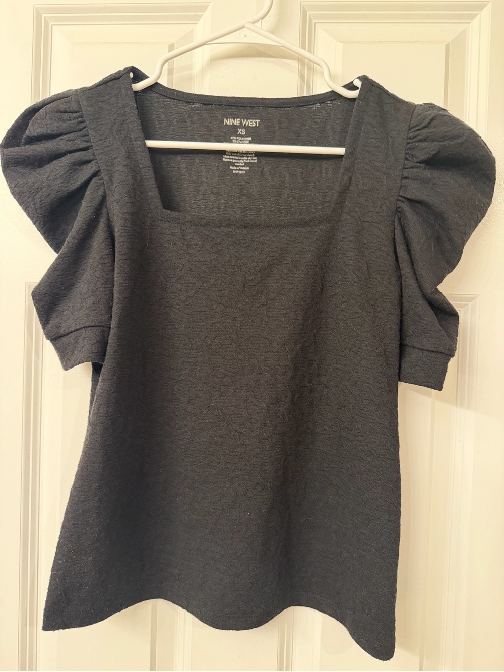 Nine West Charcoal Black Square Neck Puff Sleeve Top